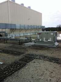 2 new 4 ton roof top units for labs. Routed fresh air ductwork away from process areas